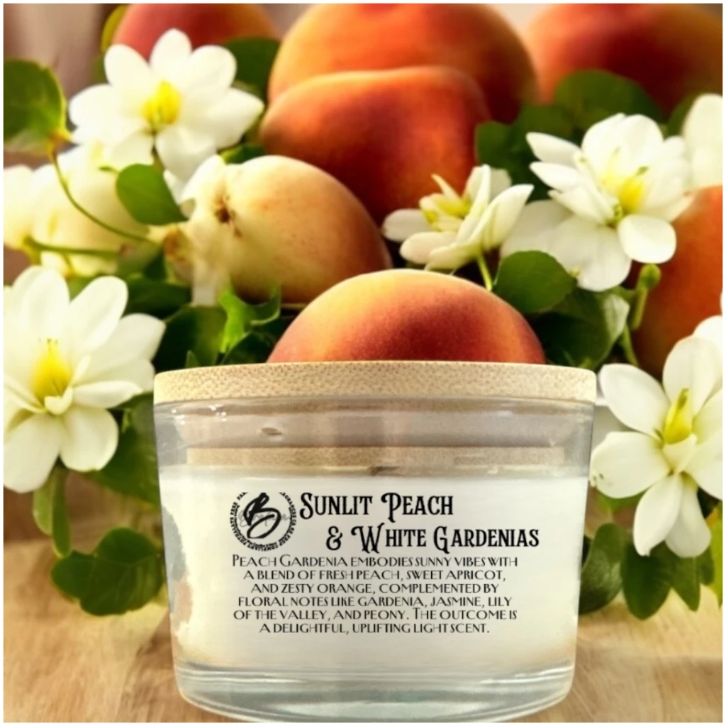 Sunlit Peach and White Gardenias 3 Oz Soy Wax Candle 